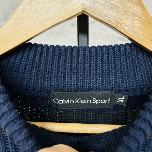 Calvin Klein Sport Chunky Stripe Ribbed Knit Sweater Sweatshirt Made in USA Vtg - Picture 3 of 7